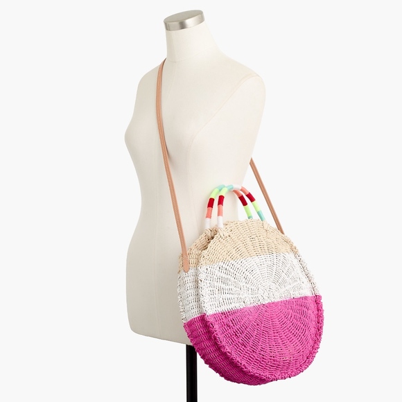 J.Crew Summer Neon White Pink Straw Color Block Crossbody Purse Shoulder Bag - Picture 4 of 15